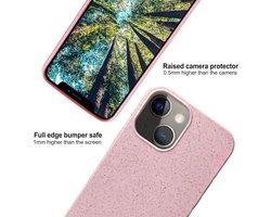 Eplanita Eco Telefoonhoes, compatibel met iPhone 15, plantenvezel, valbescherming, duurzaam en duurzaam (voor iPhone 15, roze)