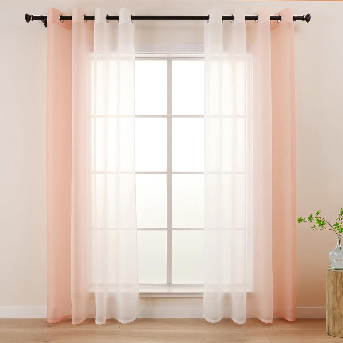 Gordijnen met kleurverloop, gordijn roze wit, voor woonkamer, kinderen, meisjes, slaapkamer, raam, transparant, met inslagringen, set van 2, voile, gordijnen, 140 x 225 cm lang (LZE2220E-PI225)