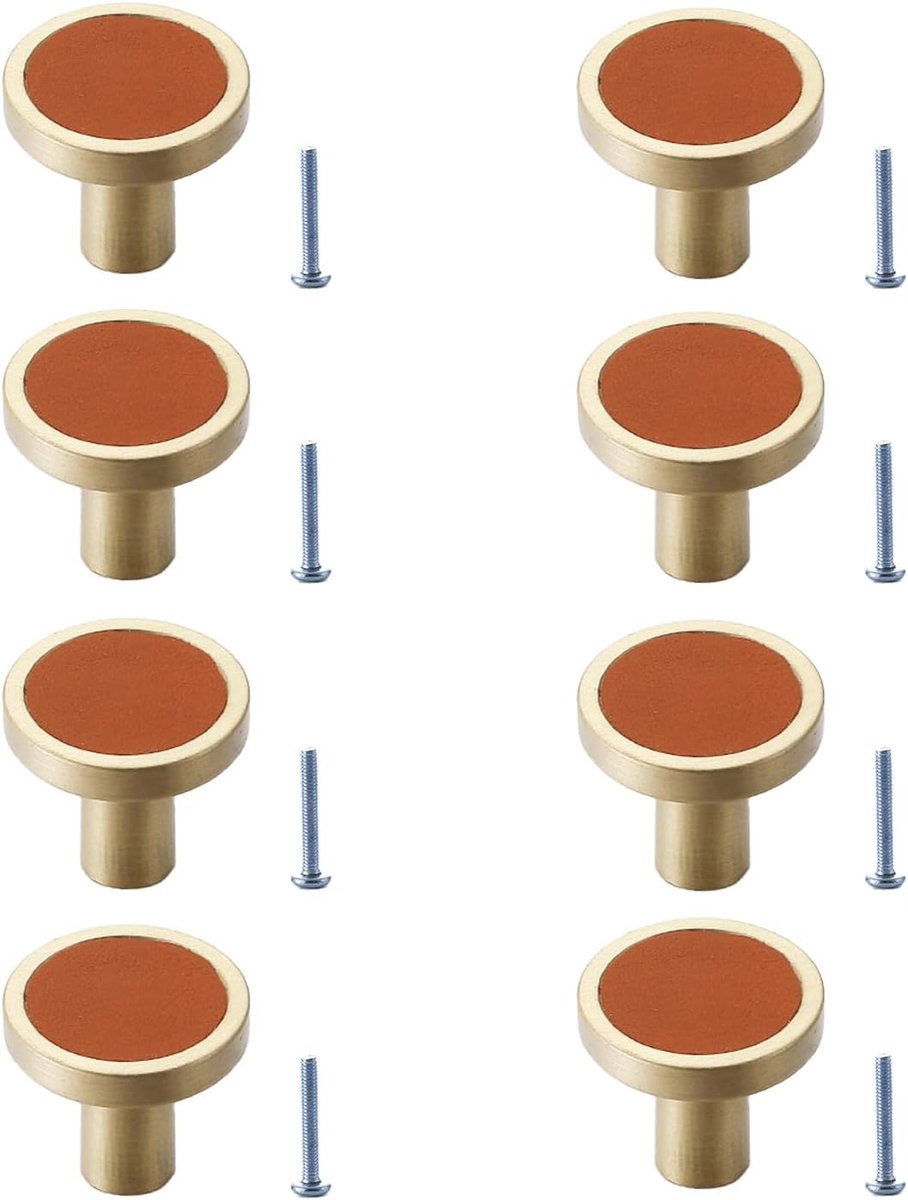 Knoppen, meubels, 8 stuks, 20 x 25 mm, ronde kastknoppen, keukenknoppen, messing knoppen met schroeven voor kasten, deuren, kledingkast, commodes, laden, enkel gat (bruin)