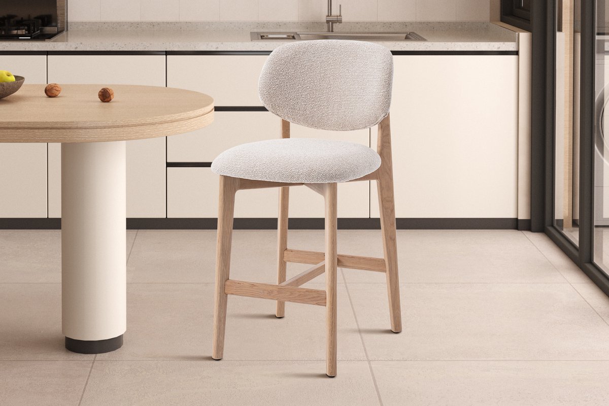 Barstoel Carmen Beige – Massief Naturel Eiken – Keukeneiland – Zithoogte 65 cm – Gemonteerd