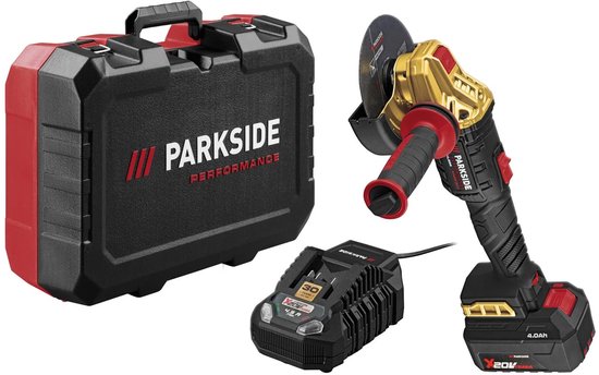 Parkside Performance Accu Haakse Slijper 20 V - Met accu 4 Ah en Snellader 4,5 A - Limited Edition - Uit de serie PARKSIDE PERFORMANCE - Slijpschijf: Ø125 mm - Accu: 4 Ah - Inclusief accu en lader