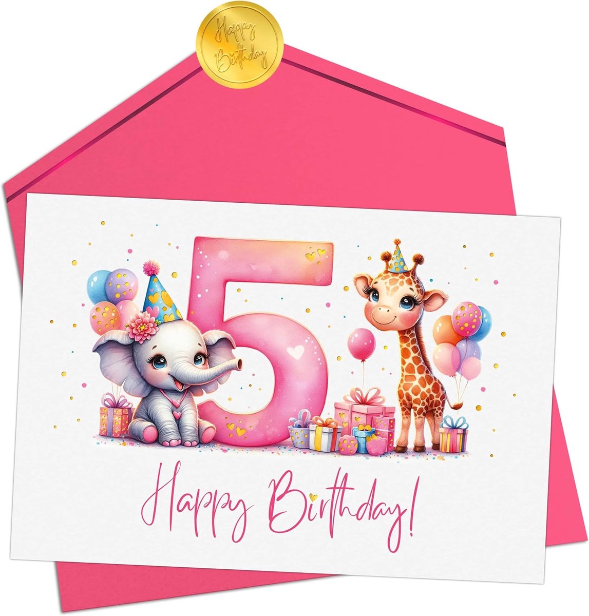 Coon Verjaardagskaart voor meisjes, 5 jaar, Happy Birthday