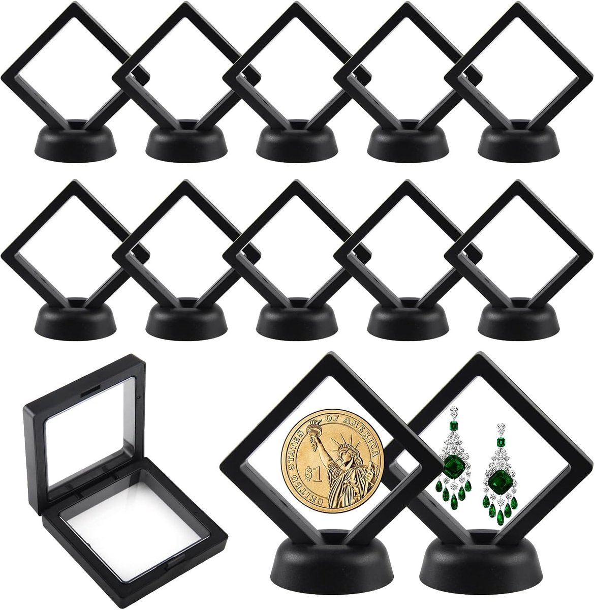 12 stuks zwevende lijsten 3D 7 cm displayframe munthoes met sokkels