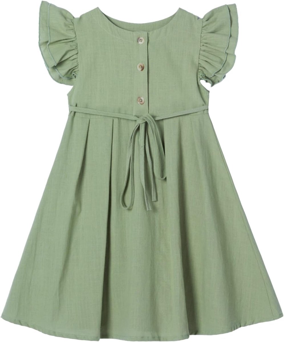 Jurk van katoen en linnen, losse mouwen, meisjesjurk