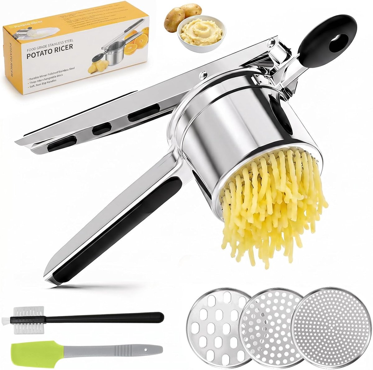 & Spätzlepers 450 ml - Spaghettii-ijsknijper met 3 verwisselbare zeefinzetstukken - Perfect voor puree, gnocchi en sauzen