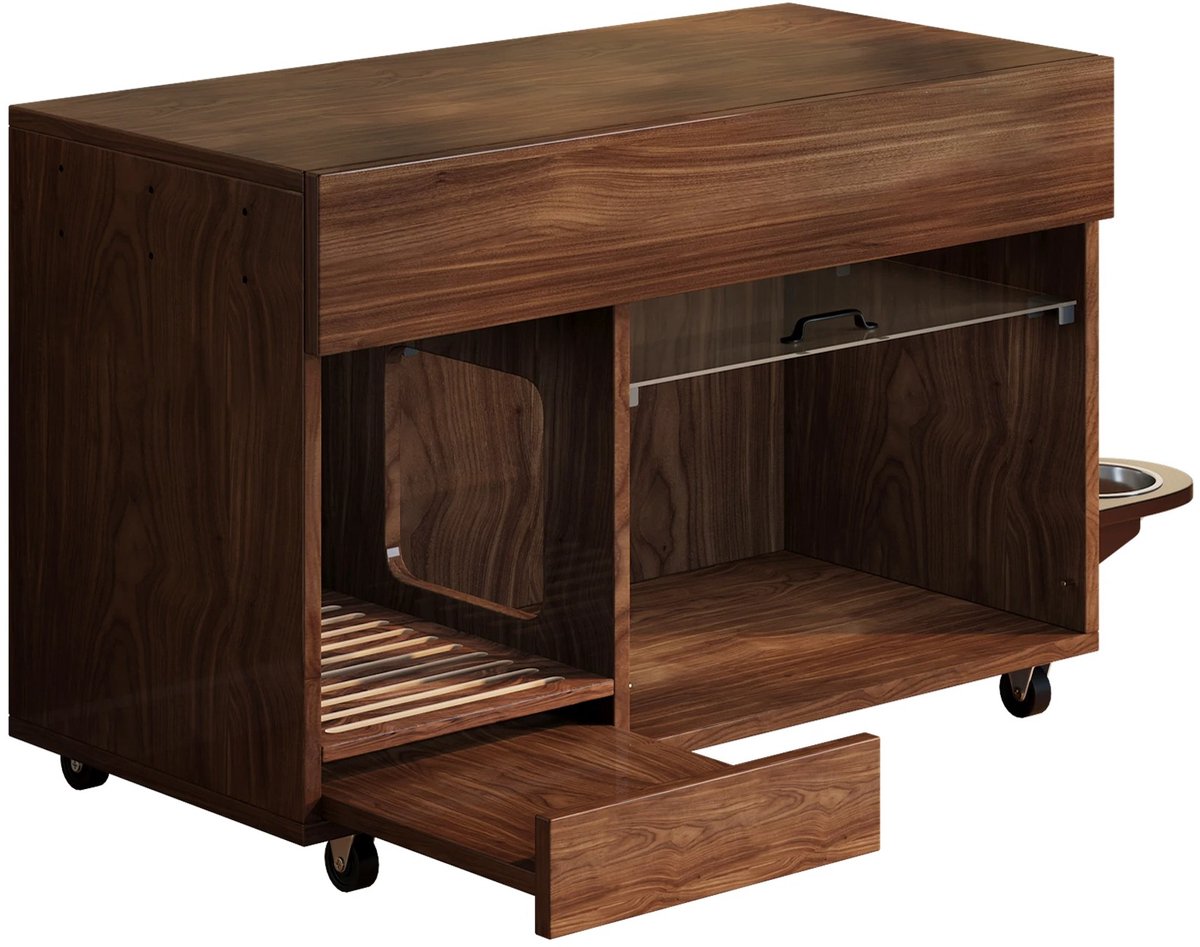 Bresht Kattenbakmeubel - Verborgen Kattenbak - Met Lade - Wielen - 2 Voerbakken - Zandafvoer - Bruin - 100 x 45,5 x 67 cm