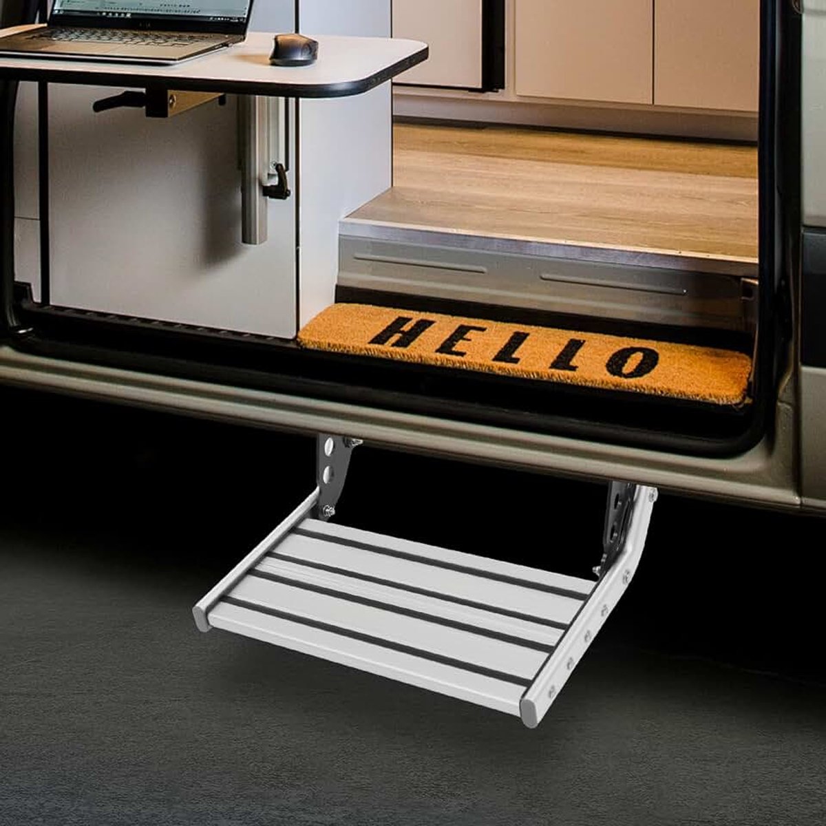 Opstapje, aluminium voetsteun, handmatig intrekbaar, caravan-welkomstladder met ledlichtstrip