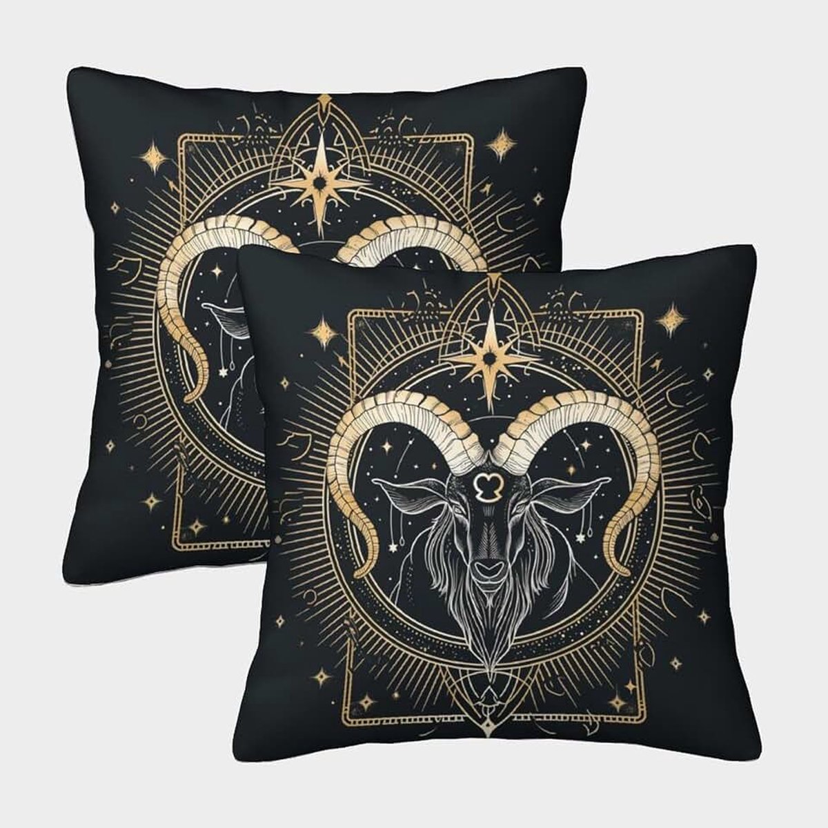 Steenbok, set van 2, vierkante decoratieve sierkussenhoes, schapen voor bank, tuin, woonkamer, kussens, 40 x 40 cm