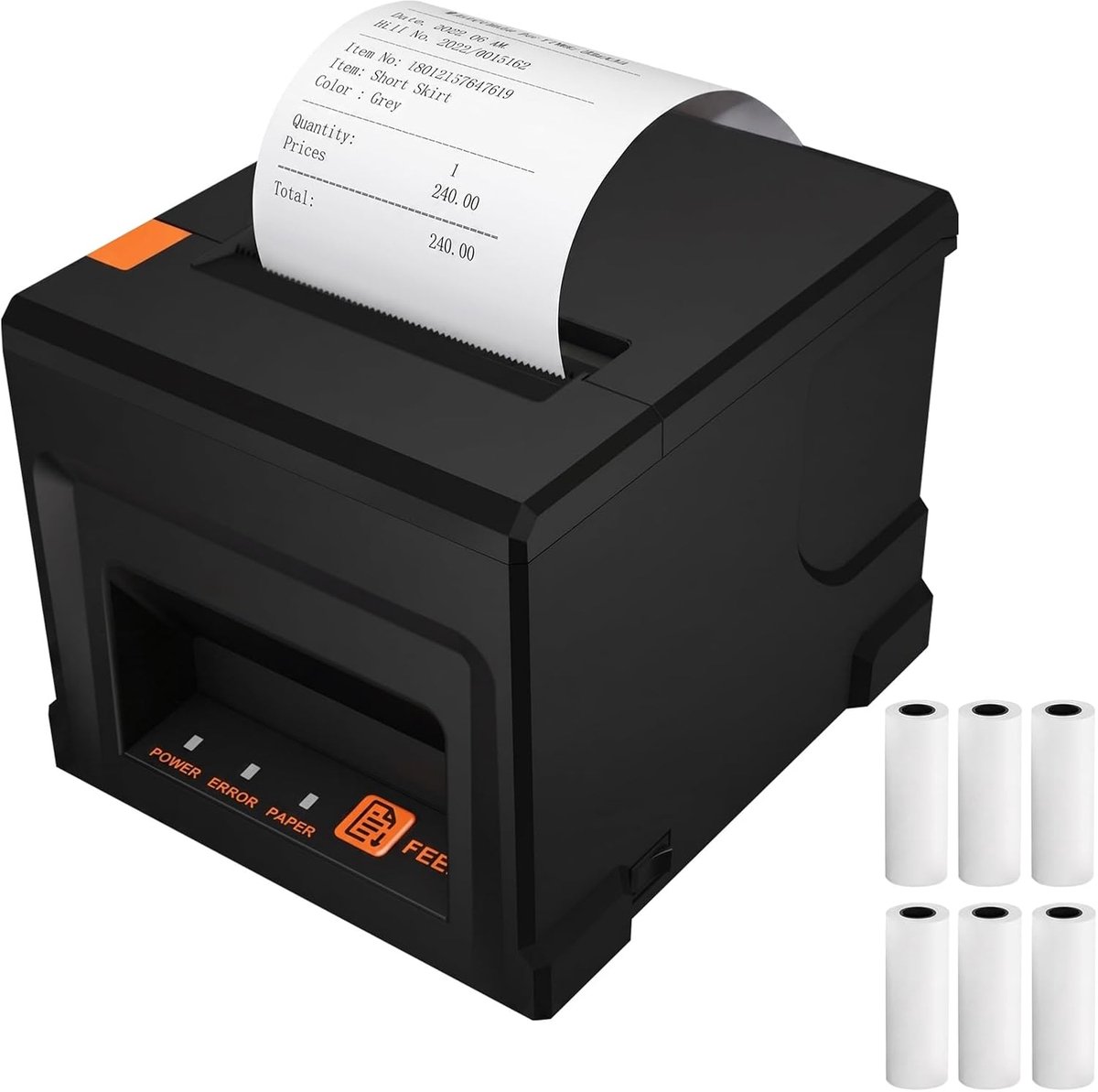 printer, 300 mm/s, 80 mm POS-ontvangstprinter met 6 rollen printerpapier, USB & BT thermische ontvangstprinter met auto-cutter kassalade voor Windows/Mac/Linux, restaurant-keukenprinter