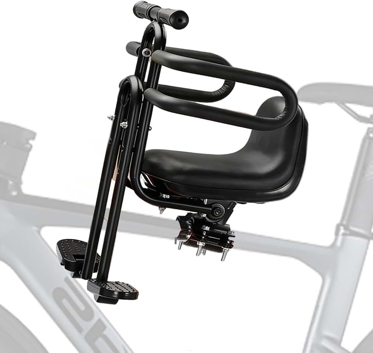 Fietszadel voor kinderen, voor, mountainbike, kinderfietszadel voor mountainbike en stadsfiets, inklapbare voetsteunen, veiligheidsbeugel en gevoerde zitting voor 2-6 jaar (tot 30 kg)