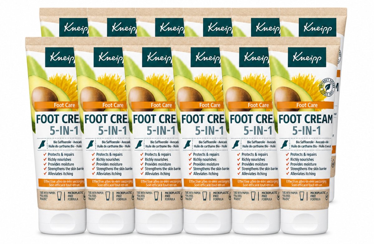 12 x Kneipp - Voetcrème 5‑in‑1 - Verlicht jeuk, hydrateert & herstelt - 75 ml - Voordeelverpakking - 12 stuks