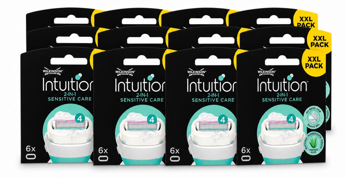 12 x Wilkinson Intuition - Navulmesjes - 2 in 1 Sensitive Care - Voor Gevoelige Huid - 6 mesjes - Voordeelverpakking - 12 stuks