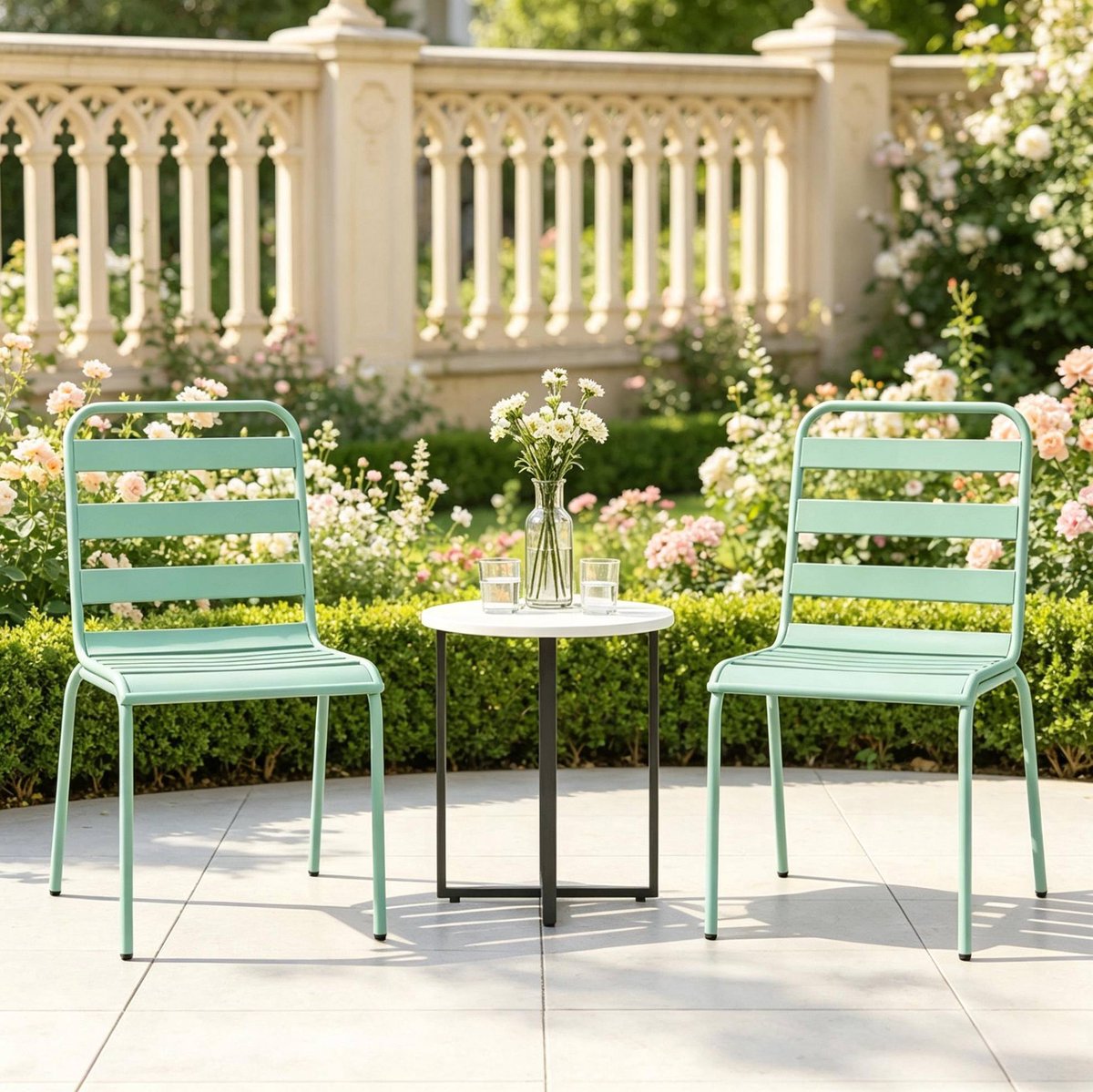 MODENUIT Tuinstoelen 46 x 58 x 78 cm - Set van 2 Stapelbaar - Tuin, Terras en Balkon - Staal - Groen
