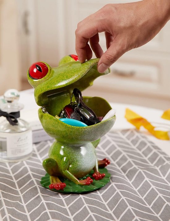 Dish Cookie Jar Kikker Beeldje Sculptuur Moderne Decor Geschenken Polyresin Standbeeld Groen 8 inch — afbeelding 2