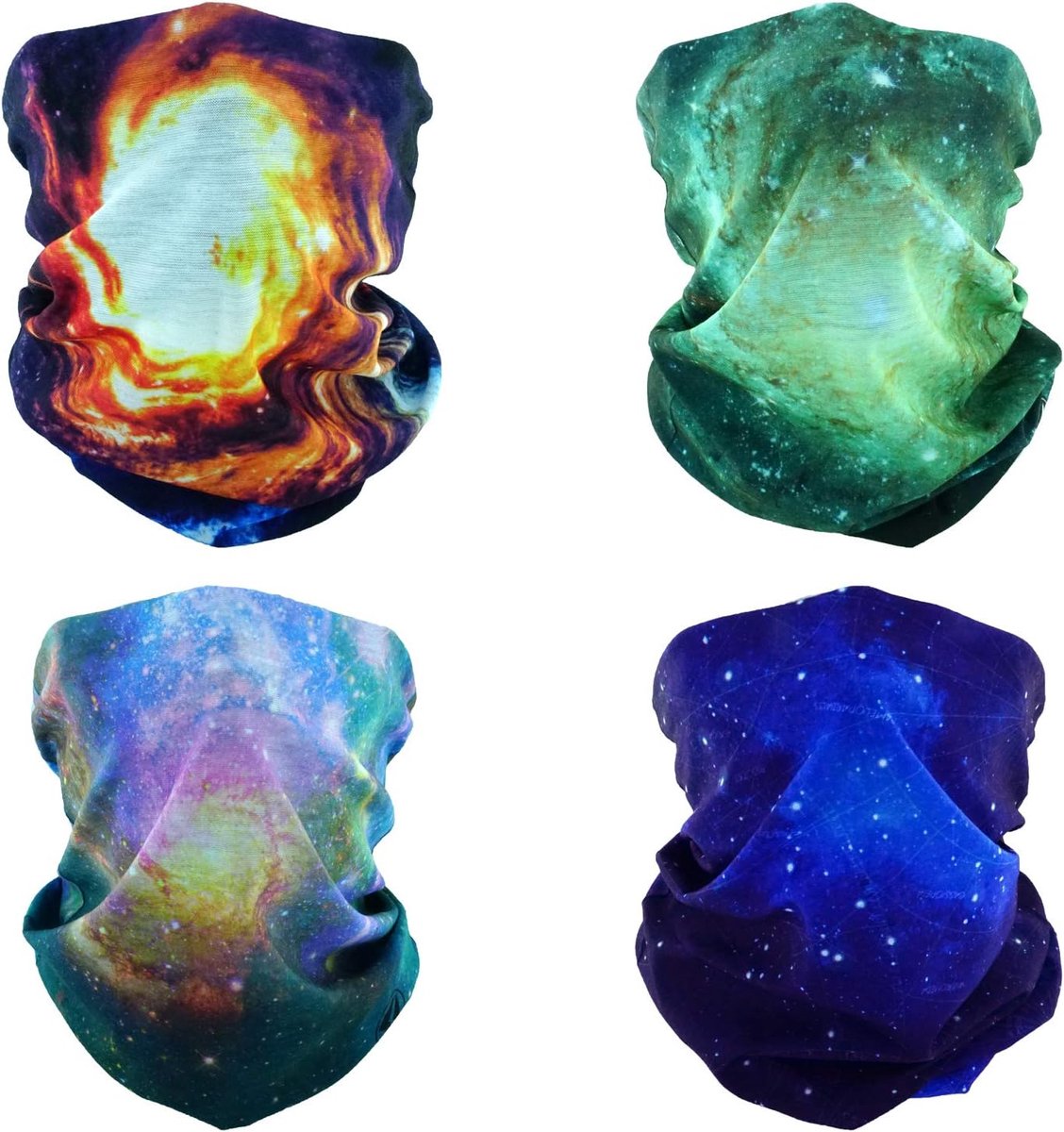 4 Hoofdband Bandana Bivakmuts Halfgelaatsmasker Schild Hoofd Haarsjaal Nekbeenkap Muts Multifunctioneel Voor Dames Heren Ademend Herbruikbaar Wasbaar Universum Nevel Galaxy Blauw Oranje Groen