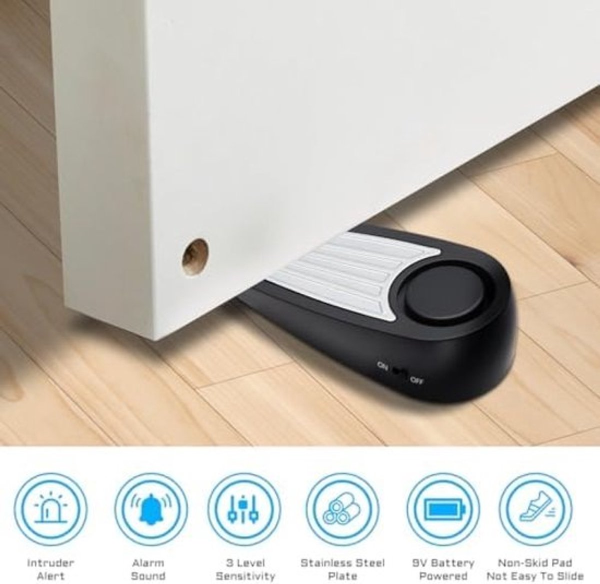 Deurstopper Alarm, 130dB Inbraak Alarm, wigvormige deurstopper voor persoonlijke bescherming thuis en op reis, zwart