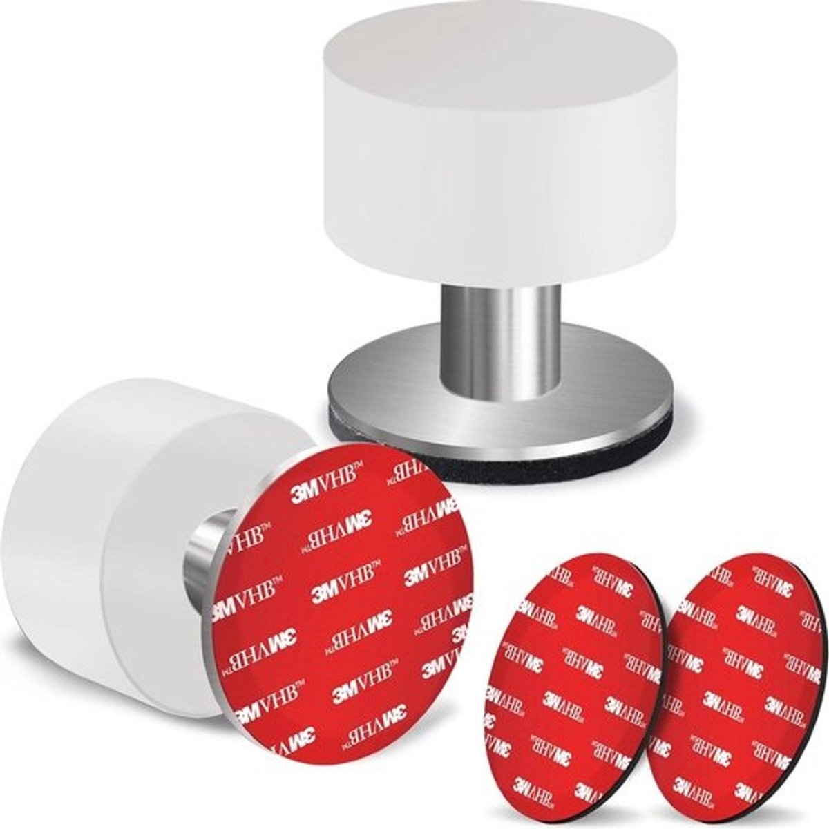 Deurstopper Zelfklevende Stickers Wit Rubber Roestvrij Staal Geluidsdempend - Robuuste Deurstoppers voor Thuis en Kantoor