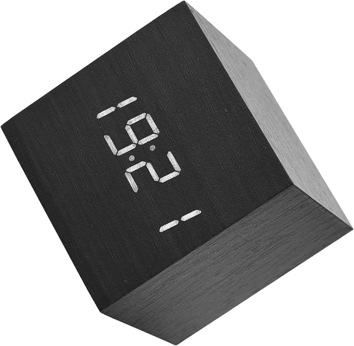 Led-bureauklok, wekker, ochtendklok, digitale kubus/rechthoekig/driehoekig, datumtemperatuur, weergave met digitale wekker voor reizen (zwart kubus)