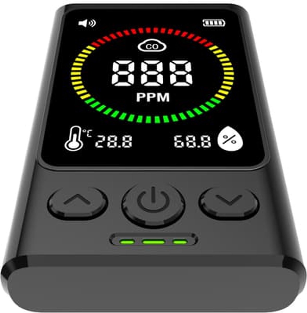 Draagbare koolmonoxidemelder Geschikt voor elektrochemische sensor Geschikt voor realtime monitoring van CO, temperatuur en luchtvochtigheid.