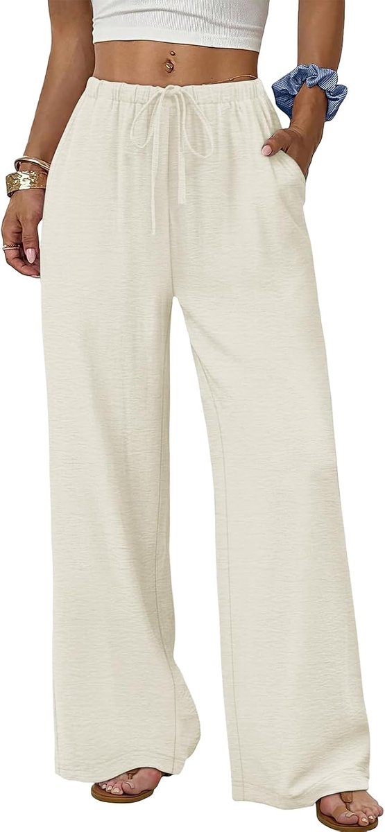 Broek Dames Zomer Elegant met Zakken en Trekkoord Losse Pasvorm Lange Broeken voor Dames Mode Koel