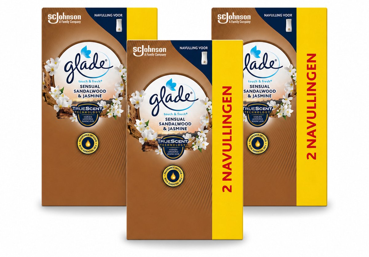 3 x Glade - Touch & Fresh Navulling - Sensual Sandelhout Jasmijn - 2 × 10 ml - Bulkverpakking - 3 stuks