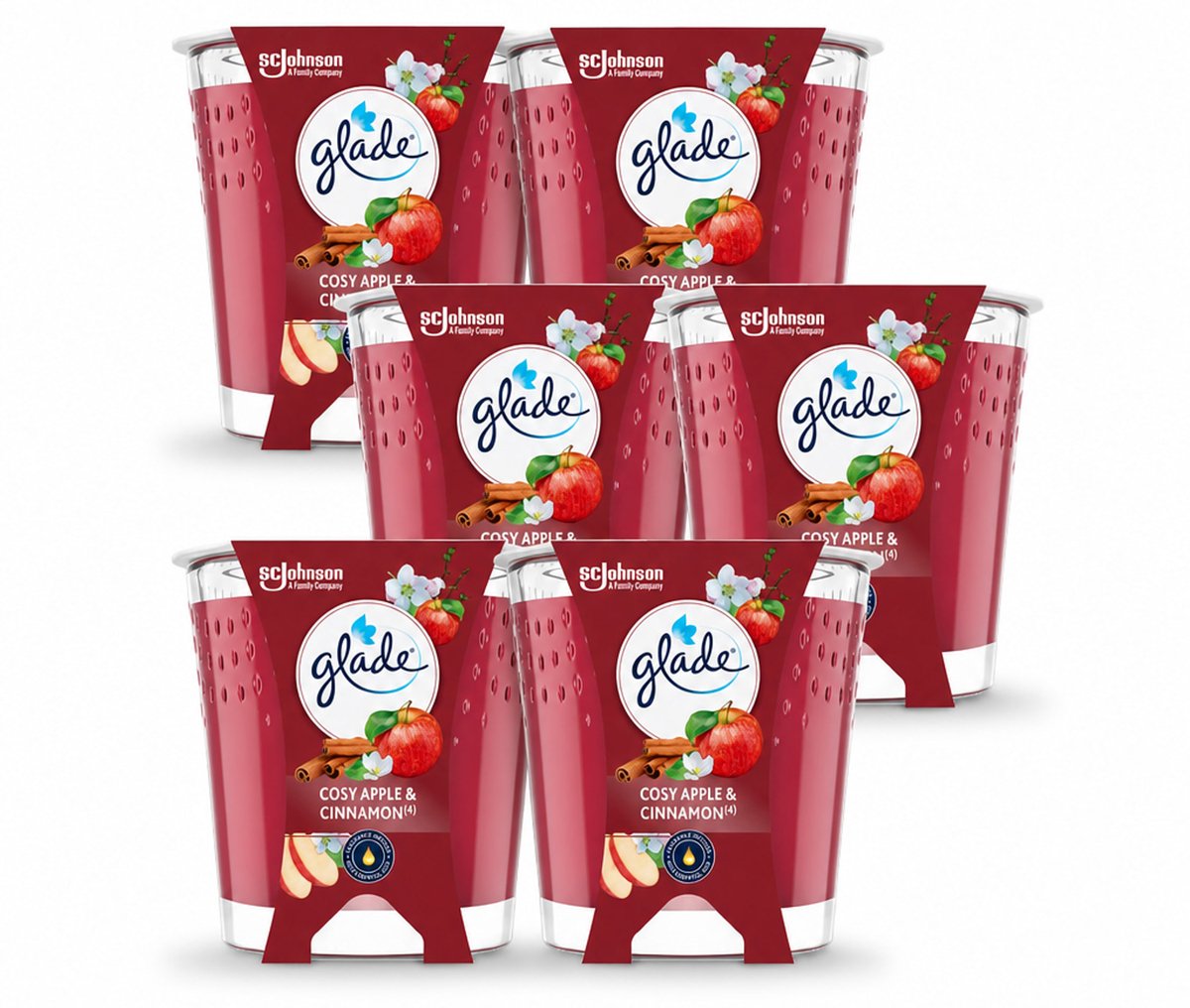 Glade 6 x Glade - Geurkaars Cosy Appel Kaneel - 100% Raapzaadwas & Vegan - 112 g - Voordeelverpakking - 6 stuks rood