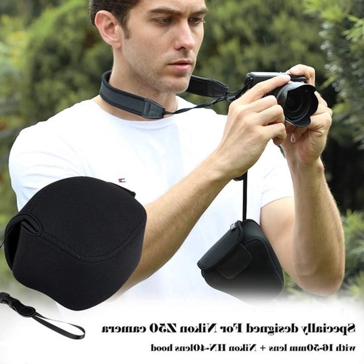 Ultra Light Camera Pouch - voor Nikon Z50 DSLR met 16-50mm lens en HN-40 lens hood - zwart