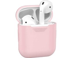 Hoesje - Geschikt voor Apple Airpods 1 - Siliconen Hoes met Clip - Silicone Case Cover - Lichtroze