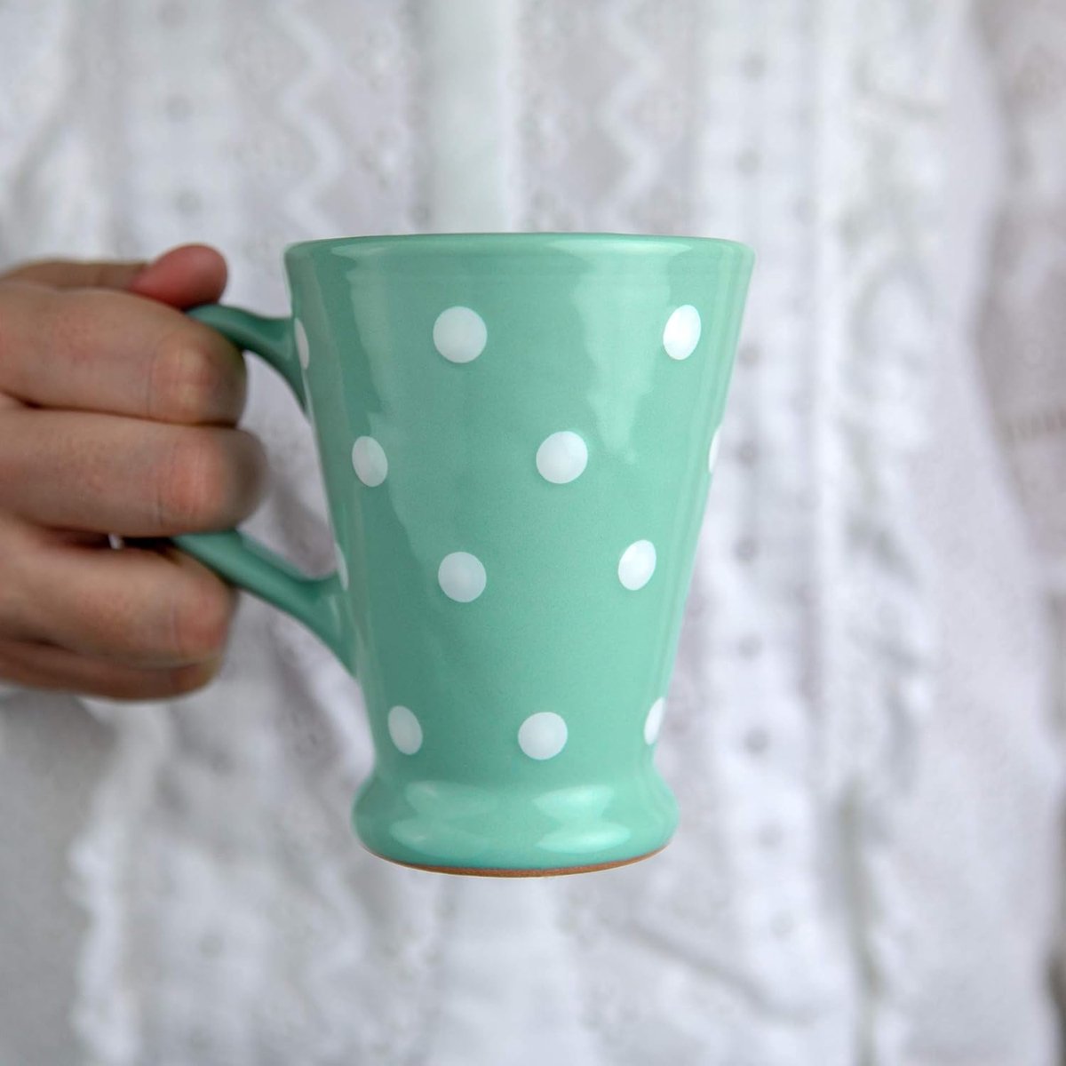 To Cottage Groenblauw Wit | Polka Dot Stippen | Handgeschilderd | Keramiek | Koffie Thee Latte Mokken Koppen Met Groot Handvat | Cadeau