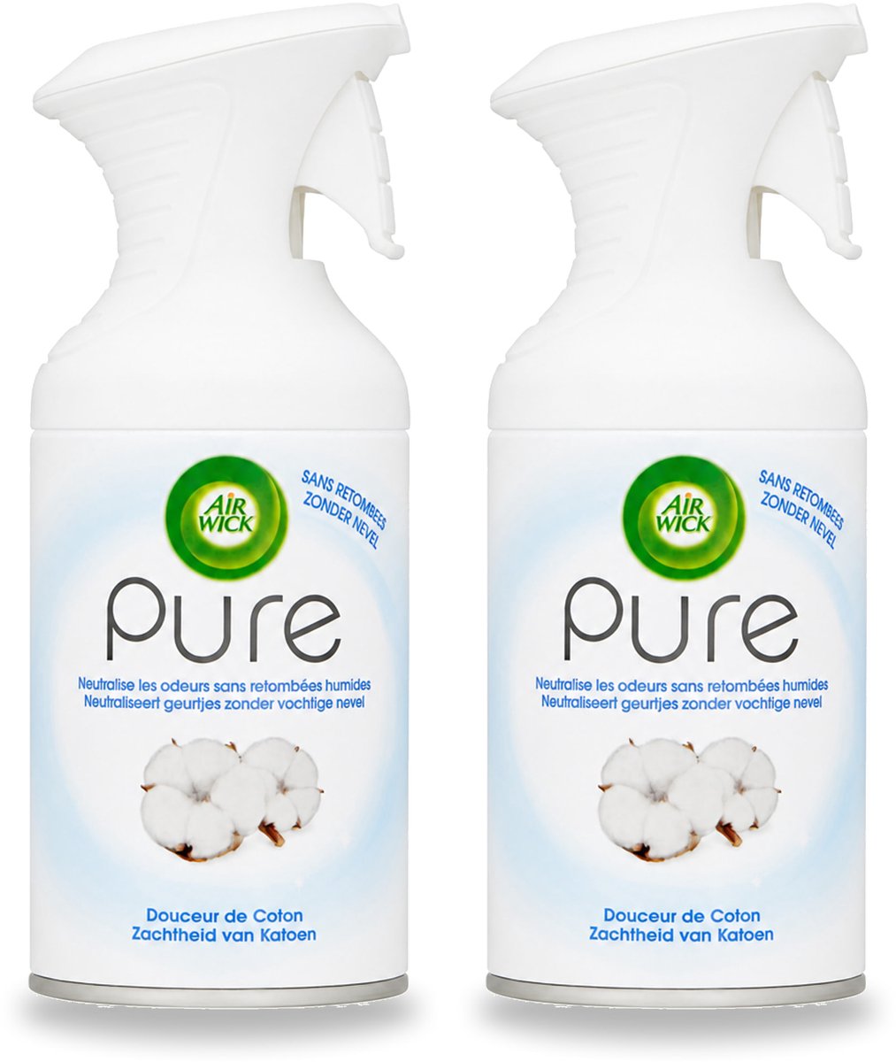 2 x Air Wick - Spray - Zachtheid Van Katoen - Luchtverfrisser - 250 ml - Voordeelverpakking - 2 stuks