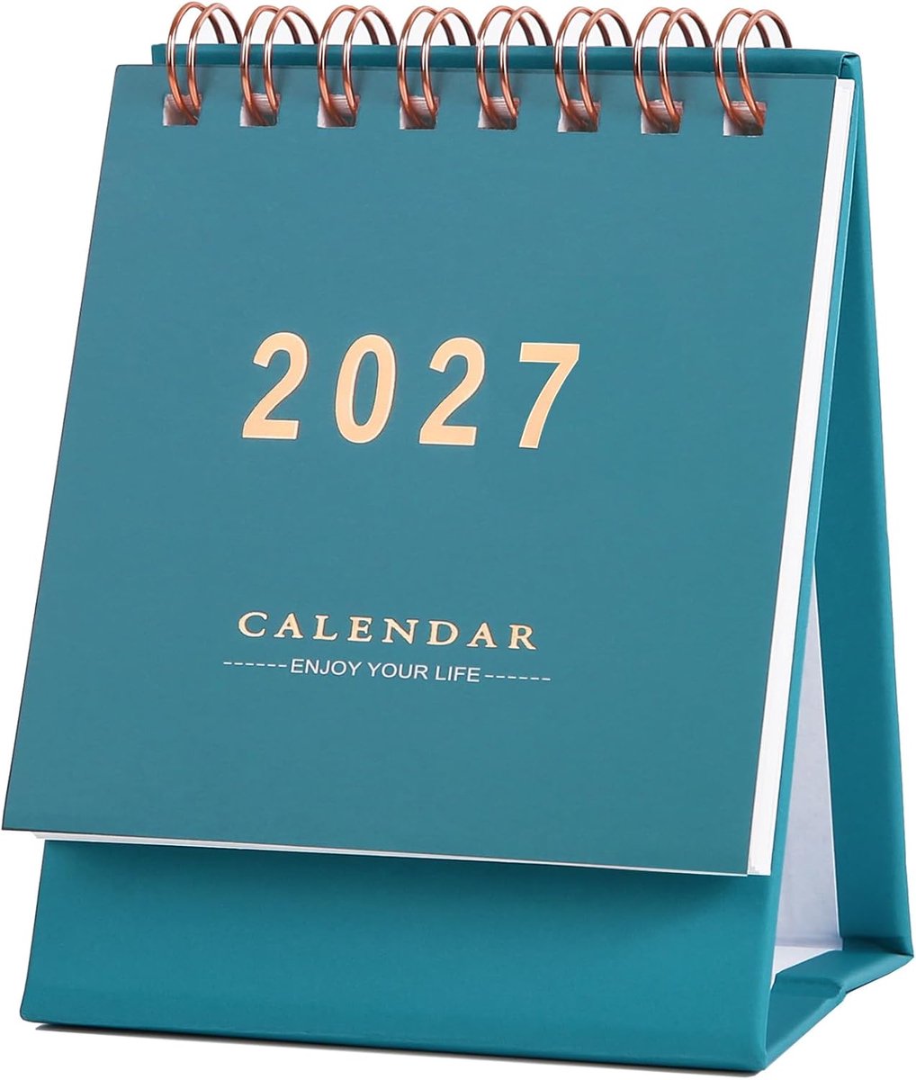 Bureaukalender voor Planning - Staande Flip - 2026.7-2027.12 - Dik 250GSM Papier - 122x76 mm - Blauw