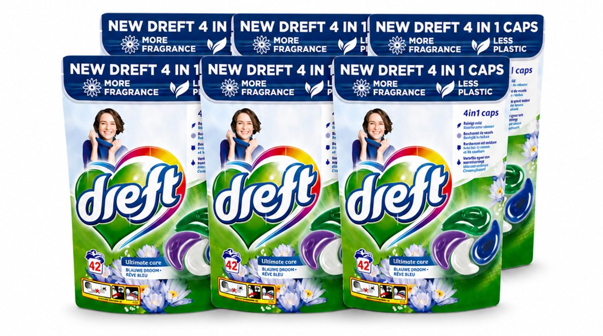6 x Dreft - Wasmiddelcapsules - 4-in-1 Blue Dream - Krachtige waskracht - 42 Wasbeurten - Voordeelverpakking - 6 stuks