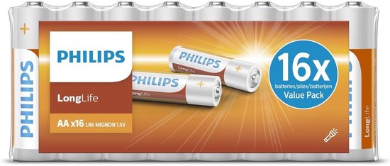 Pack de 16 piles AA Philips LongLife.