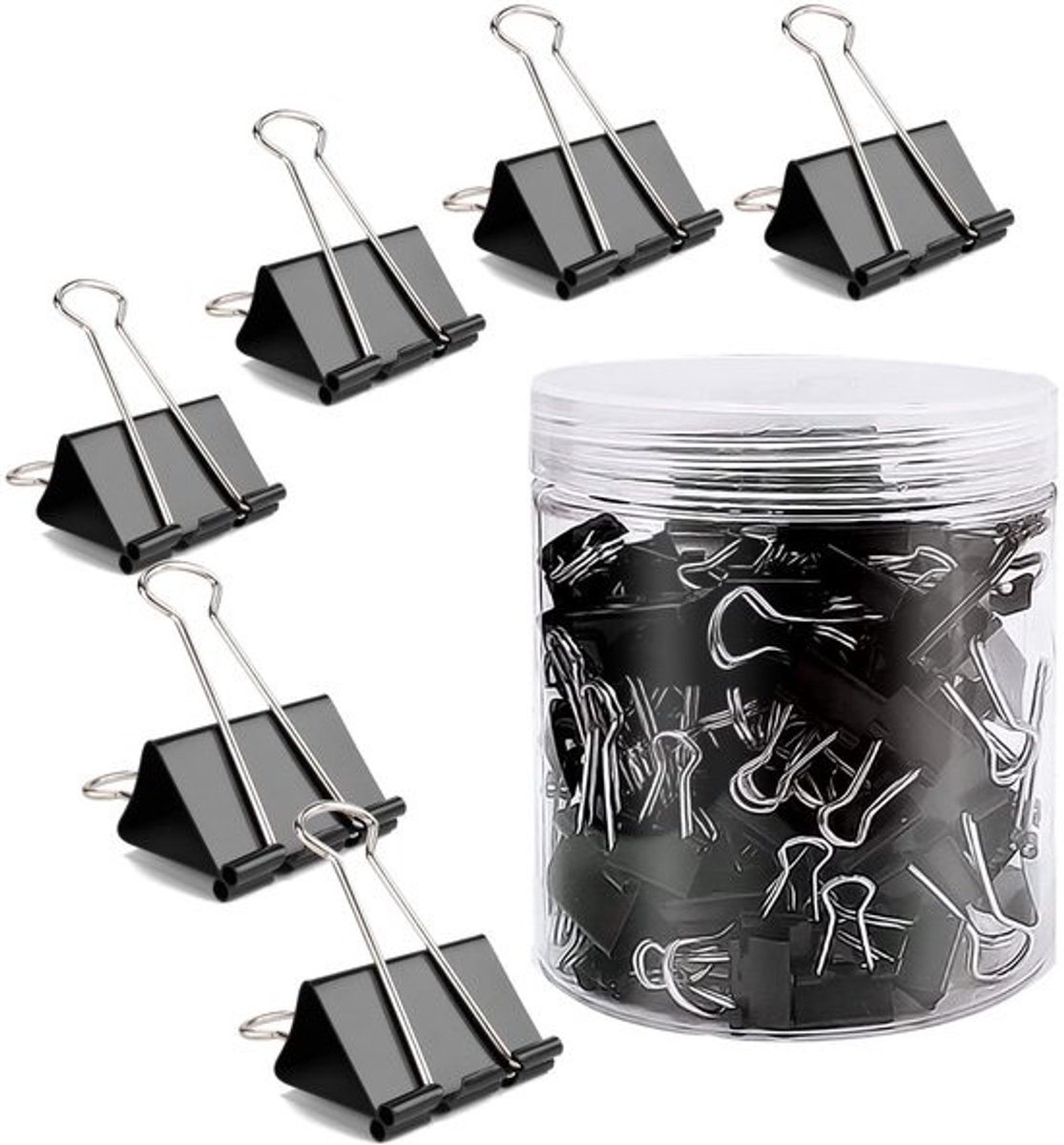 Dailygoods - 100 stuks foldbackclips 25 mm zwart - metalen binderclips