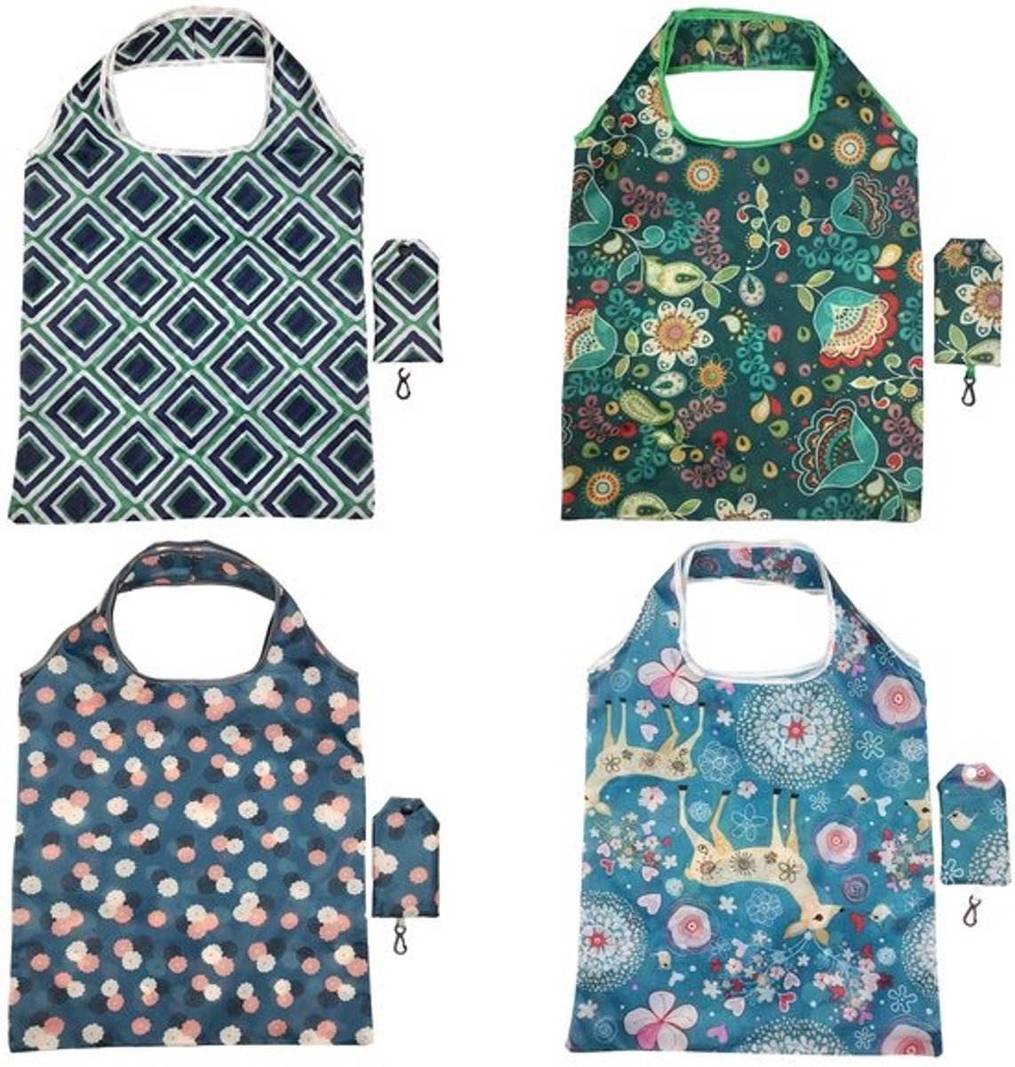 MTTproducts - Boodschappentas 4 stuks - Opvouwbaar - Herbruikbaar - Lichtgewicht - Waterdicht - Duurzaam - Ideaal voor boodschappen - Draagtassen
