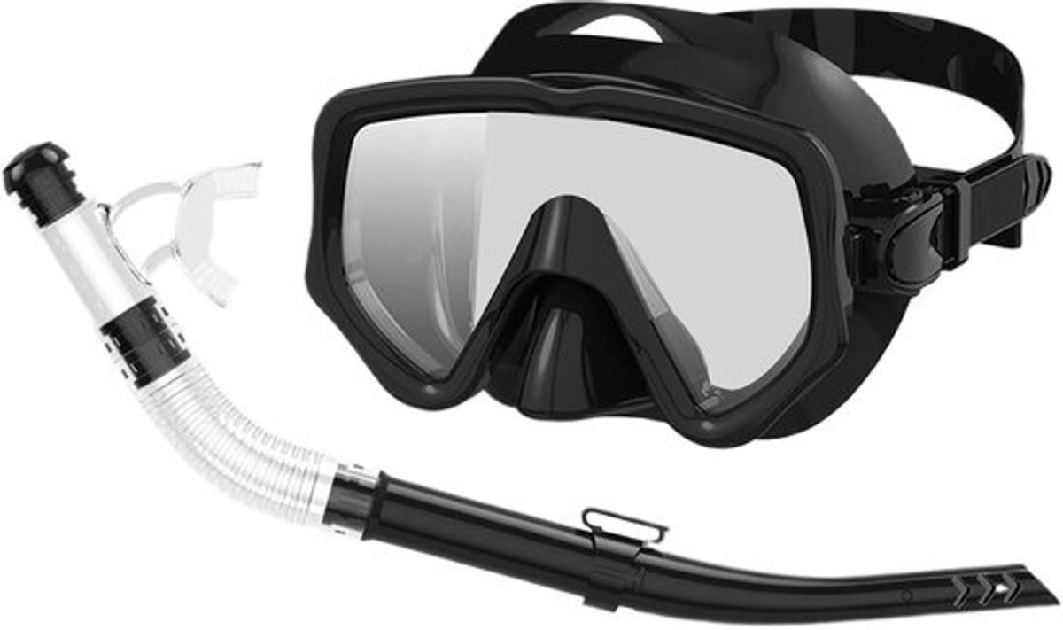 Snorkelset - Duikmasker - Voor onderwaterontdekking - Breed panoramisch zicht - 180 graden - Zwart