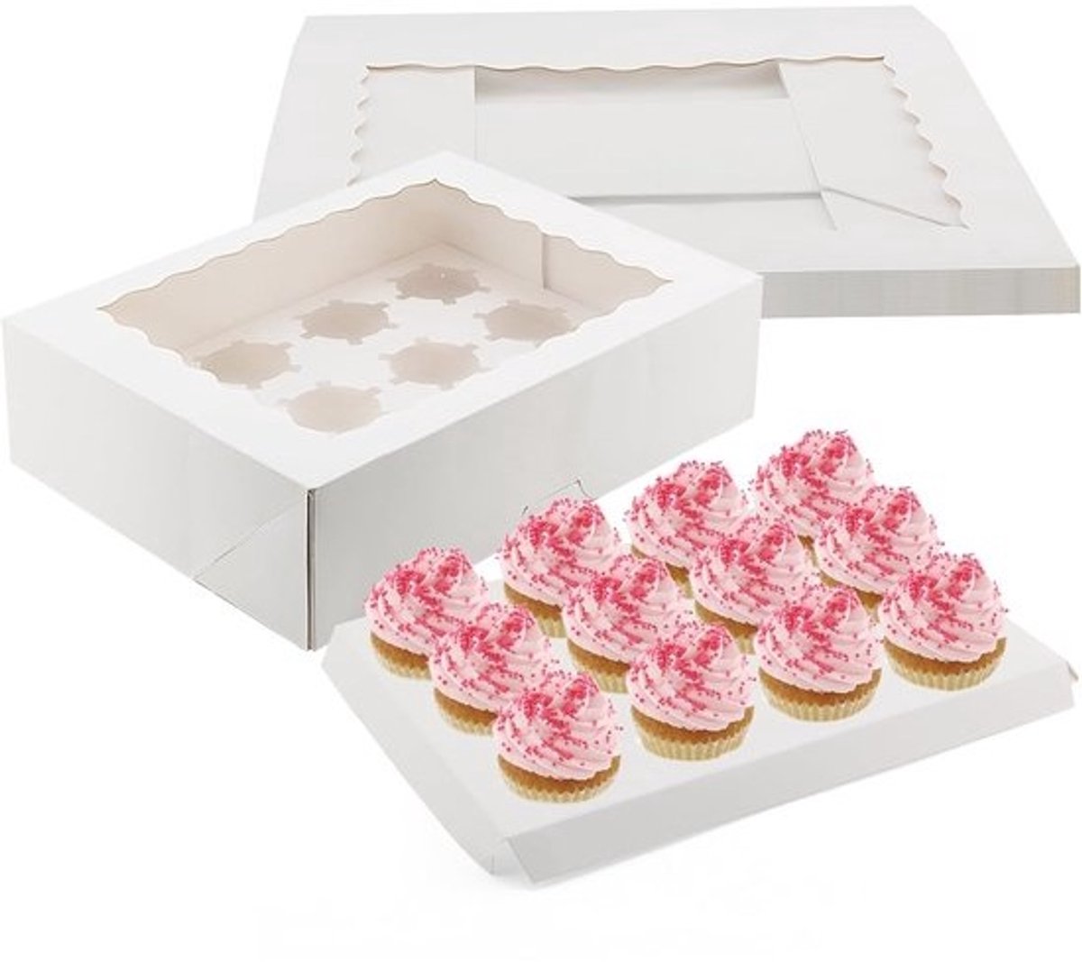 18-Pack 12-Holes Witte Cupcake Dozen met Vensters, Ideaal voor Taartjes, Cookies en Snoepgoed
