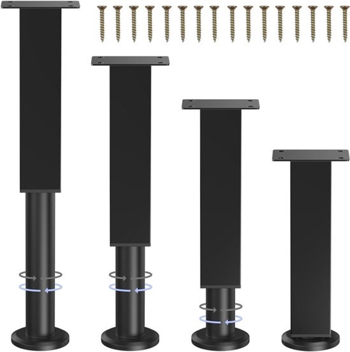 Verstelbare vierkante meubelpoten - Zwart, hoogte 18-30 cm