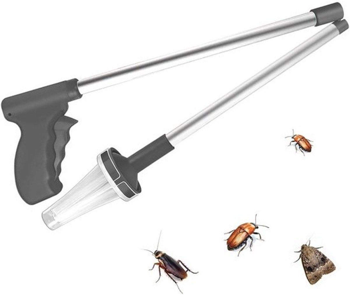 Extra lange insectenvanger - handheld met opvouwbare lange handgreep voor insecten en spinnen (grijs)