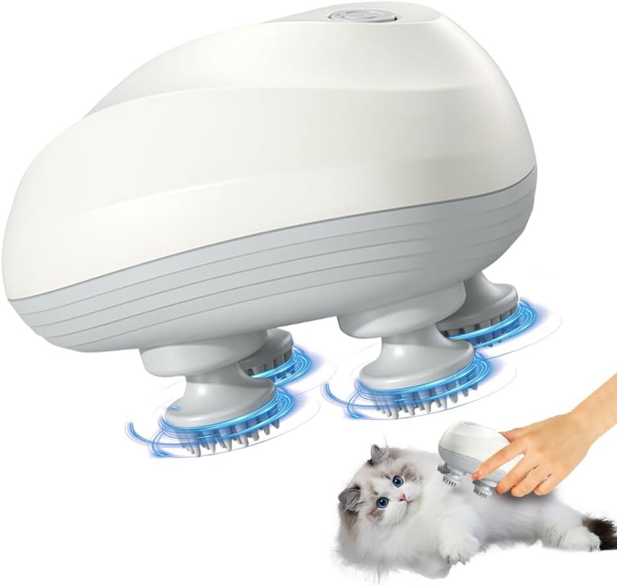 Hoofdmassageapparaat, IPX7 waterdicht, draagbaar, massageapparaat voor huisdieren, met 4 kneedkoppen voor het hele lichaam, honden