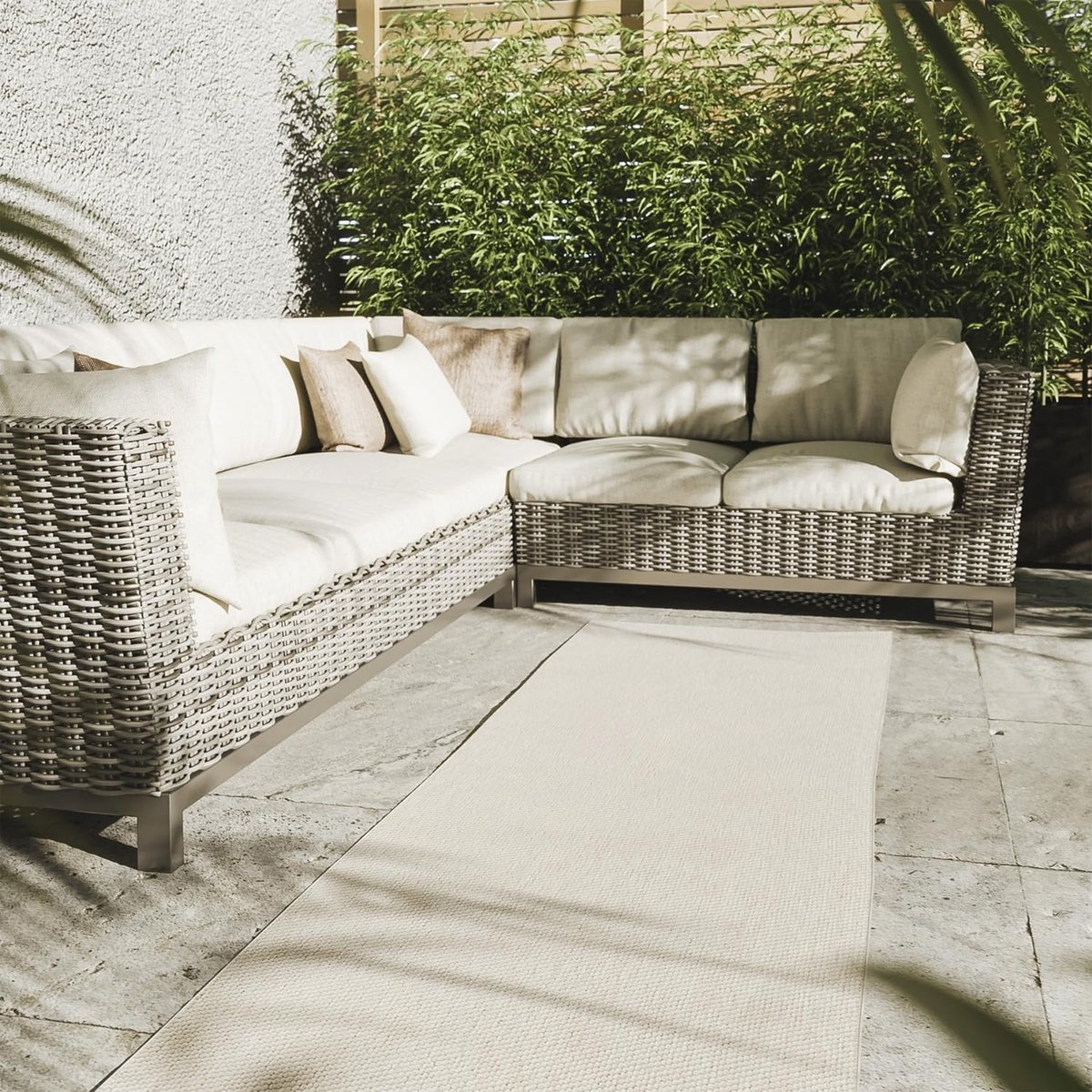 In- & Outdoor Vloerkleed Asti - Loper 80x250 cm Crème - Jute look, weerbestendig, balkon, terras, tuin, keuken, UV-bestendig, vlak geweven