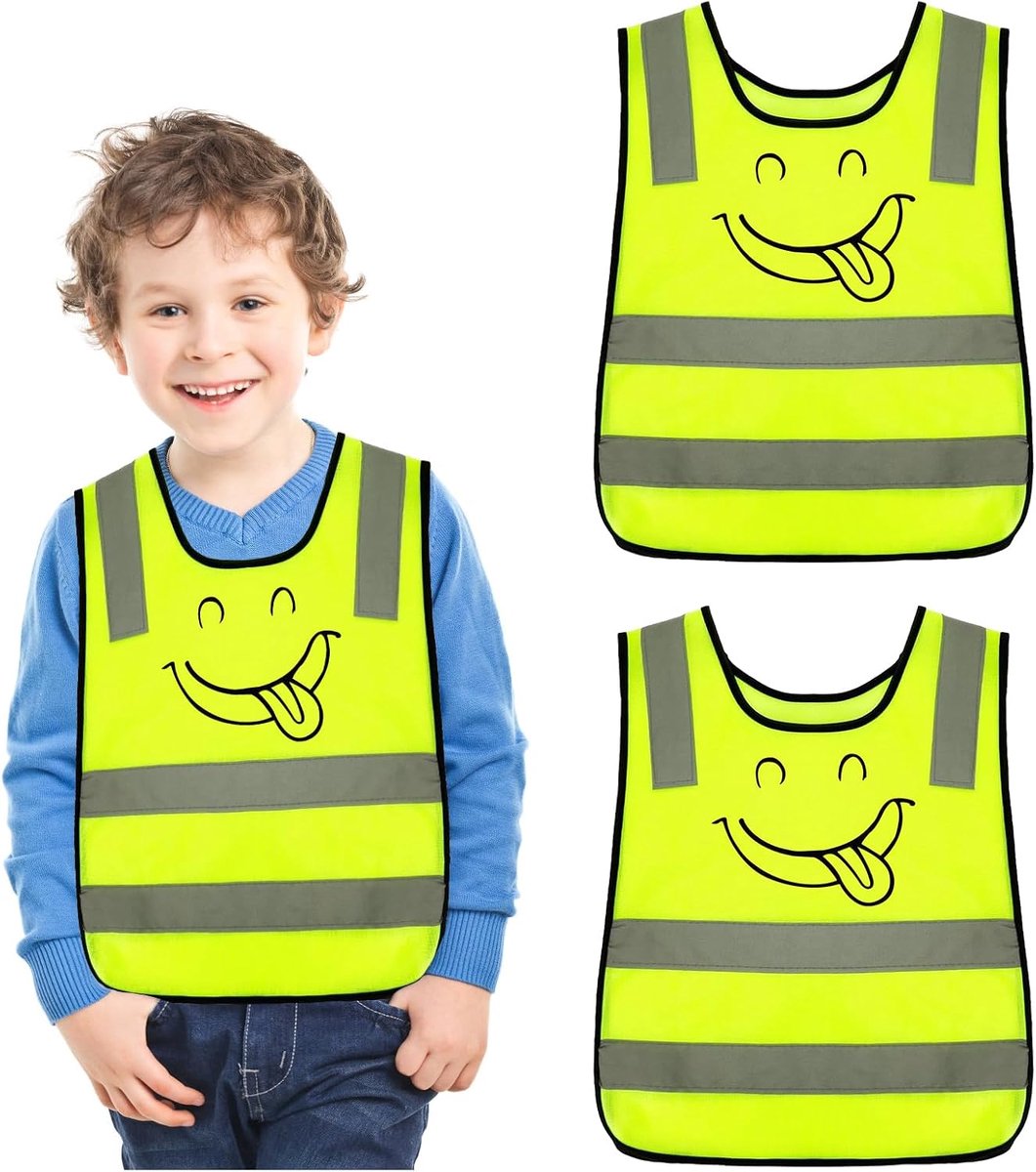 Neonvest voor kinderen, 2 stuks, veiligheidsvest voor kinderen, hoge zichtbaarheid, voor kinderen, meisjes, jongens, wandelen, shuttle