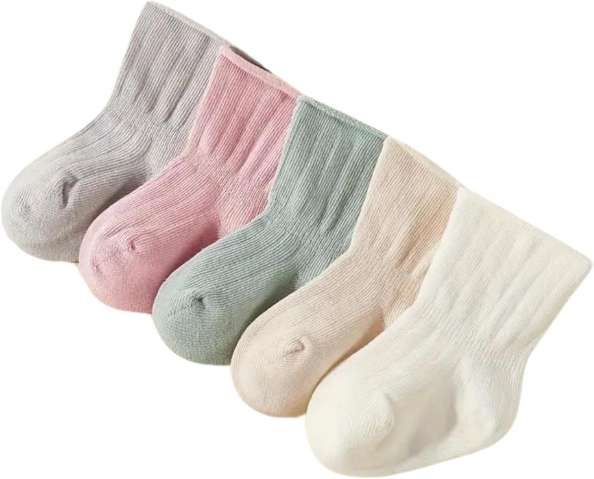 Sokken voor meisjes, 5 paar gebreide sokken met konijnenpatroon voor pasgeborenen, van katoen, comfortabel en ademend.