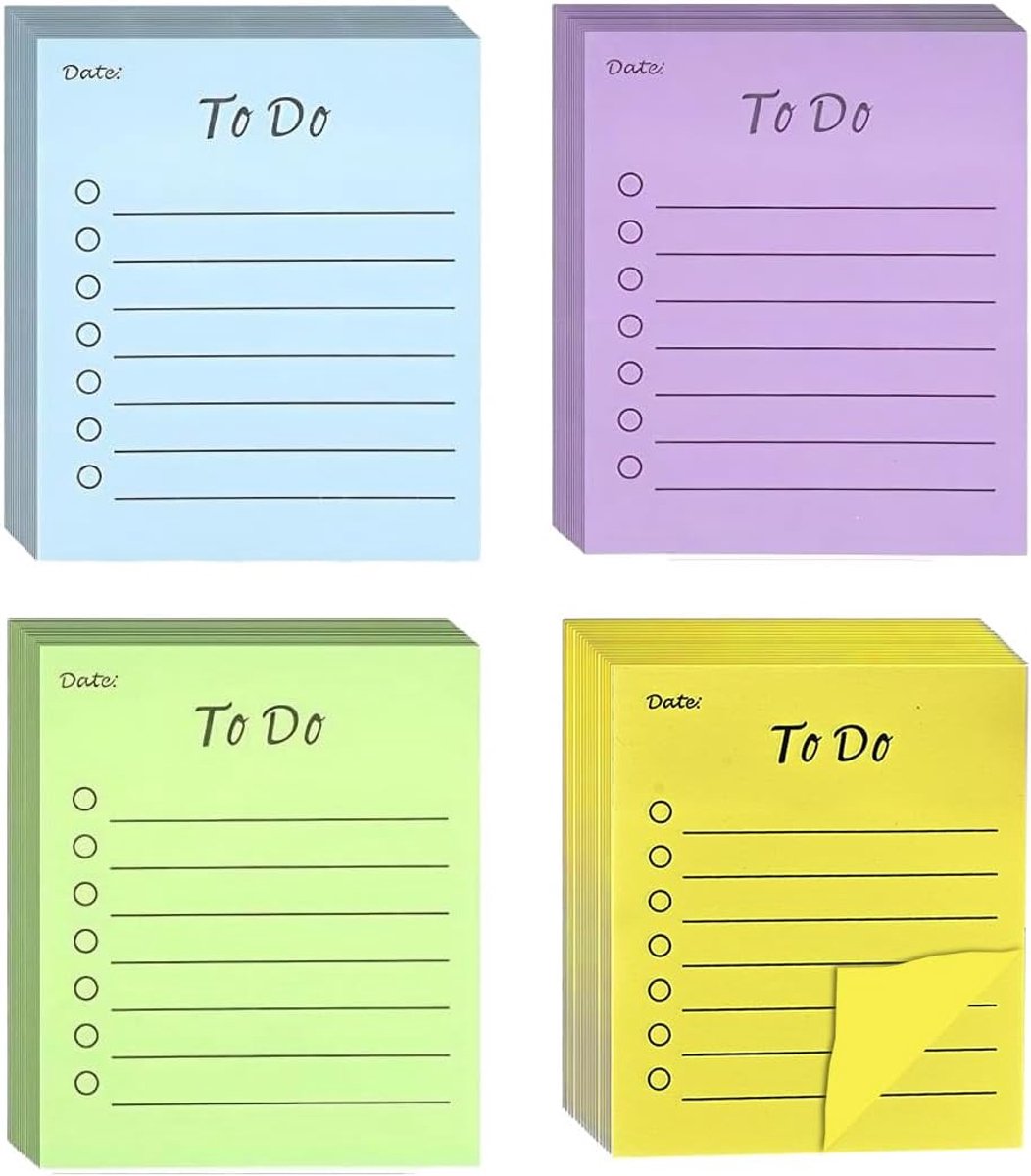 Zelfklevende notities, 200 vellen To Do List Sticky Notes, zelfklevend notitieblok, gelinieerd, kleurrijke zelfklevende notities, herbruikbaar, to-do-lijsten, voor school, kantoor
