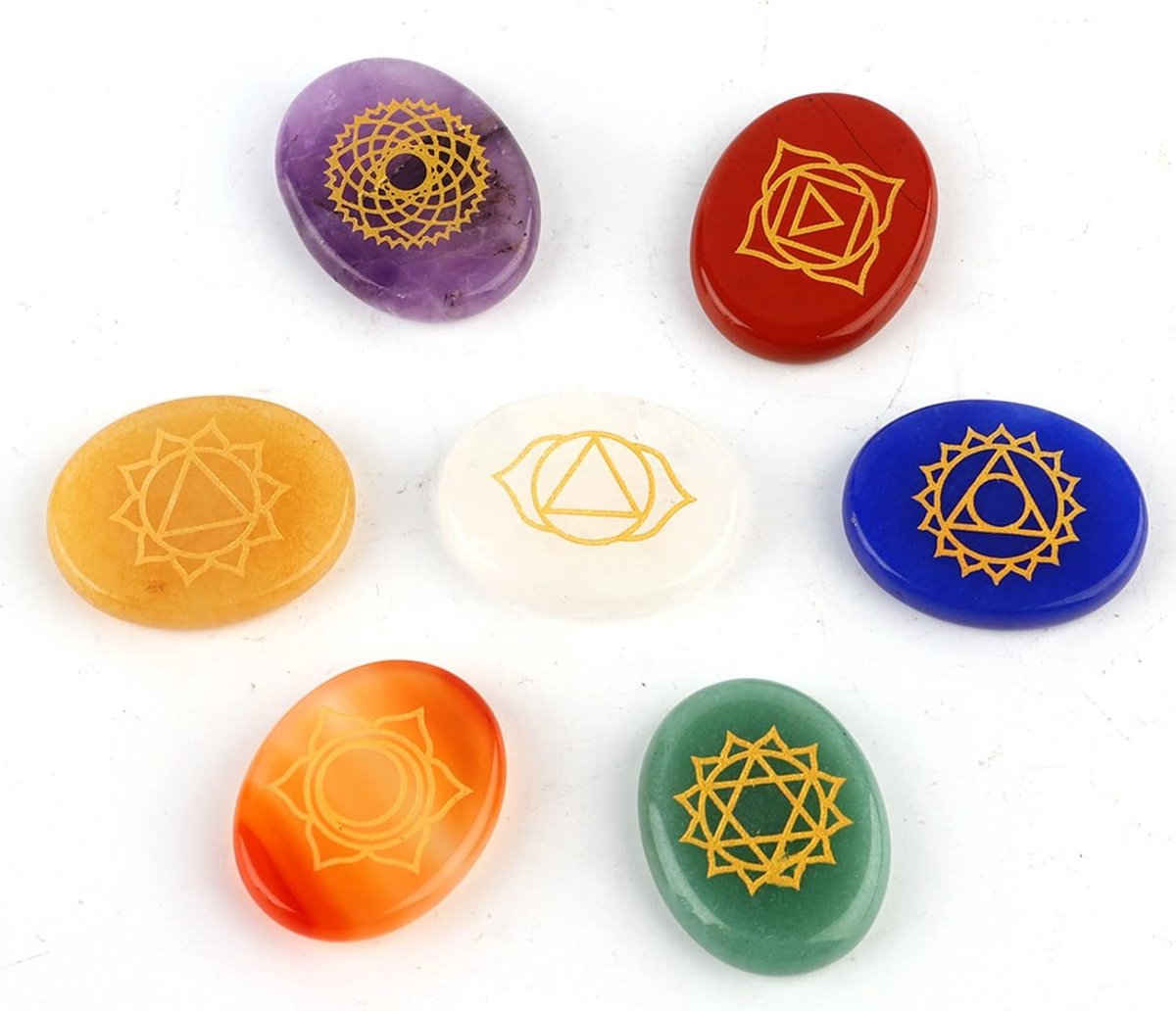 Stenen Set, 7 Stuks Helende Kristalstenen met Reiki Symbolen, Kleurrijk, voor Meditatie en Chakra Balans