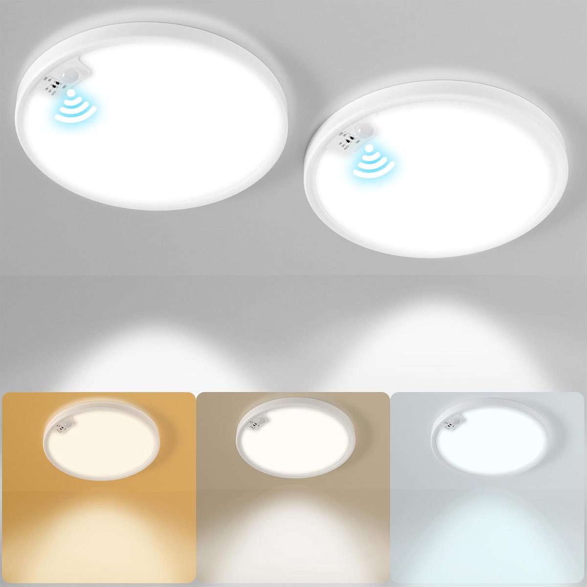 Led-plafondlamp met radar-bewegingssensor, ronde plafondlamp, ultradun, 1600 lm, 3000 K/4000 K/6000 K, voor hal, veranda, ingang, trap, Ø 22 cm