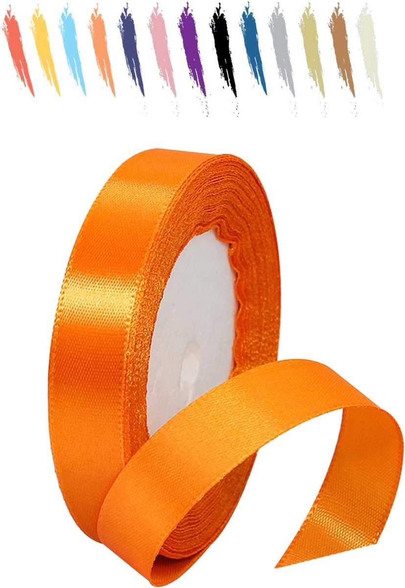 15 mm lint, 23 meter oranje satijnen lint voor cadeauverpakking, trouwlint, lintrol voor boeketten, taartdozen en knutselen, kleurlint voor doe-het-zelven of verjaardag, kerstdecoraties