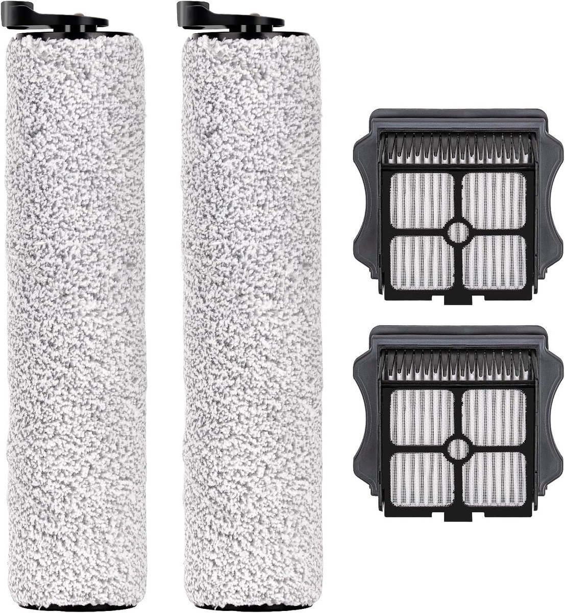 (4 stuks) Floor One S3 Vervangende Borstelrollen en HEPA-filters Compatibel met Tineco Floor One S3/ iFloor 3, Snoerloze Nat-Droogstofzuiger, Accessoireset, 2 Borstelrollen, 2 HEPA-filters