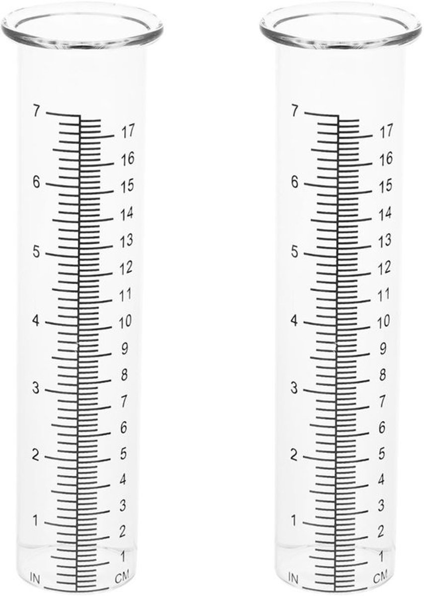 Dailygoody - Regenmeter - Neerslagmeter voor tuin - 2 stuks - Glas - Regenmeter voor buiten - Geschikt voor thuis - 21 cm hoog