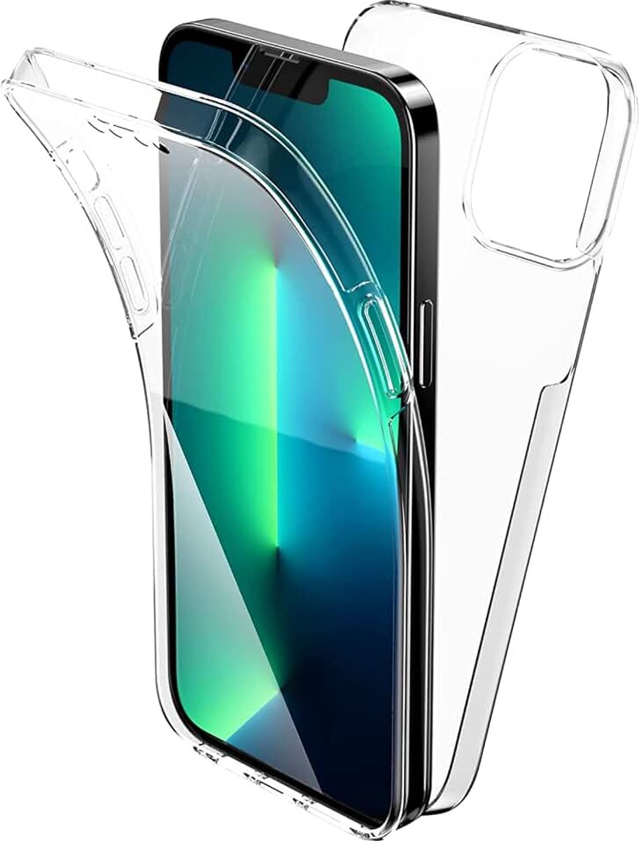 Telefoonhoes voor Samsung Galaxy A54 5G, transparante case, siliconen, ingebouwde displaybescherming, stootvast 360 graden volledige behuizing, geen vergeling, volledige beschermhoes, aan beide zijden